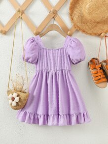 Toddler Girls Swiss Dot Bow Front Ruffle Hem Dress - Lilac Purple - View 2