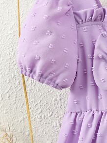 Toddler Girls Swiss Dot Bow Front Ruffle Hem Dress - Lilac Purple - View 3