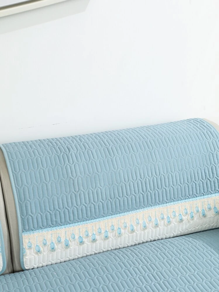 1pc Sewn Solid Color Sofa Cushion - Blue - View 2