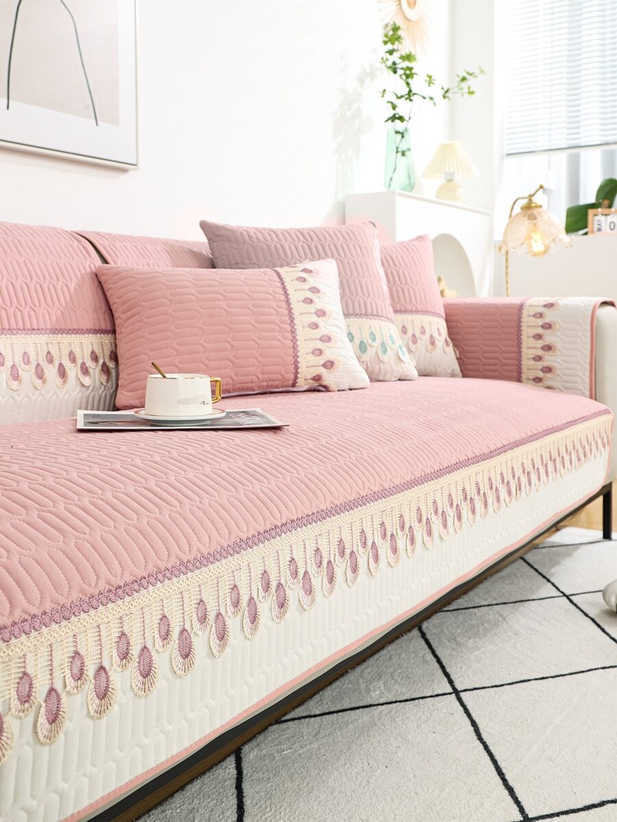 1 Lông Vũ Thêu Co Giãn Ghế Sofa Đệm Đời Boho Polyester Chần Gòn Chi Tiết Ghế Sofa Đệm Trong Nhà - Hồng - Xem 1
