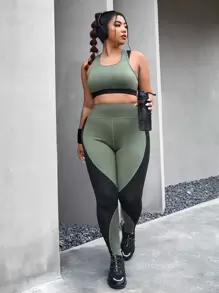 Yoga Futuristic Plus Colourblock Racer Back Sports Set - Multicolor - View 1