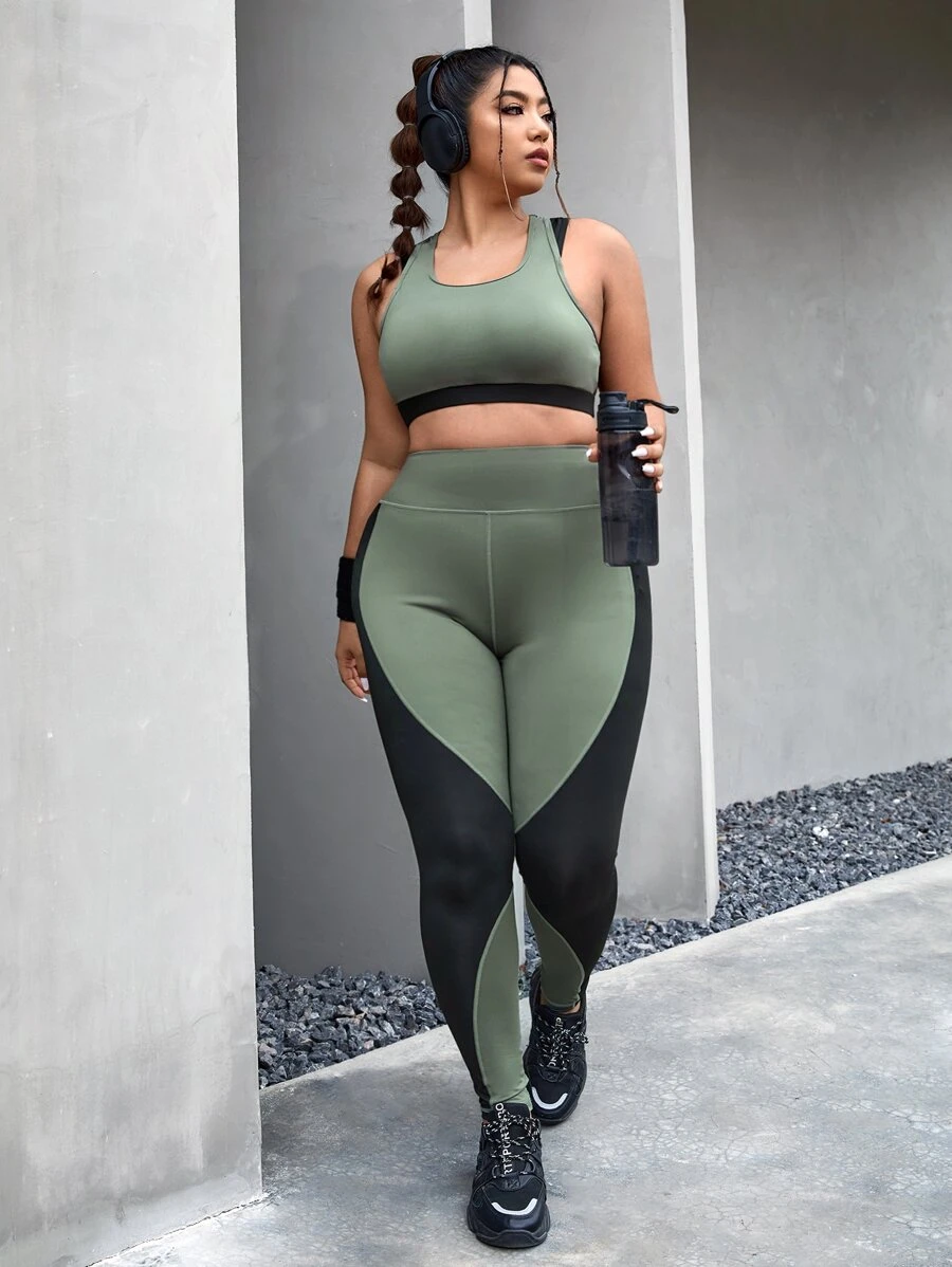 Yoga Futuristic Plus Colourblock Racer Back Sports Set - Multicolor - View 1