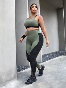 Yoga Futuristic Plus Colourblock Racer Back Sports Set - Multicolor - View 5