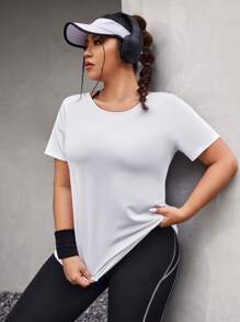 Plus Crisscross Backless Sports Tee - White - View 4
