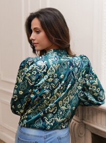 SHEIN Frenchy Notch Neck Allover Print Shirt - Multicolor - View 4