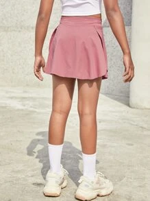 SHEIN 青少年女孩實色口袋細節裙