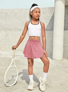 SHEIN 青少年女孩實色口袋細節裙