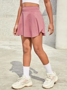 SHEIN 青少年女孩實色口袋細節裙