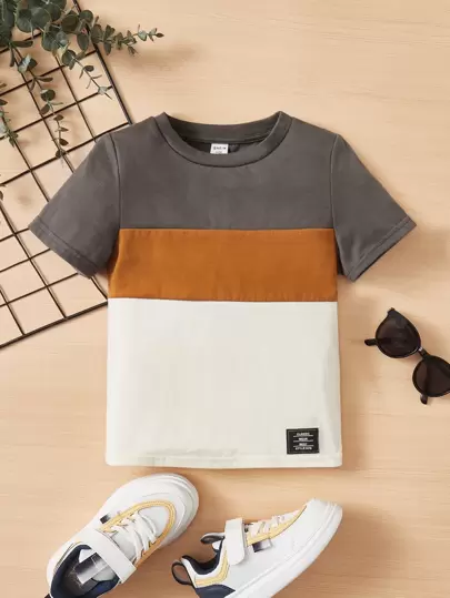 SHEIN Unga pojkar Casual Lös Bekväm Colorblock Patchwork Kortärmad Topp