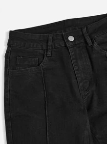ROMWE Goth Jeans de pierna amplia unicolor - Negro - Ver 4