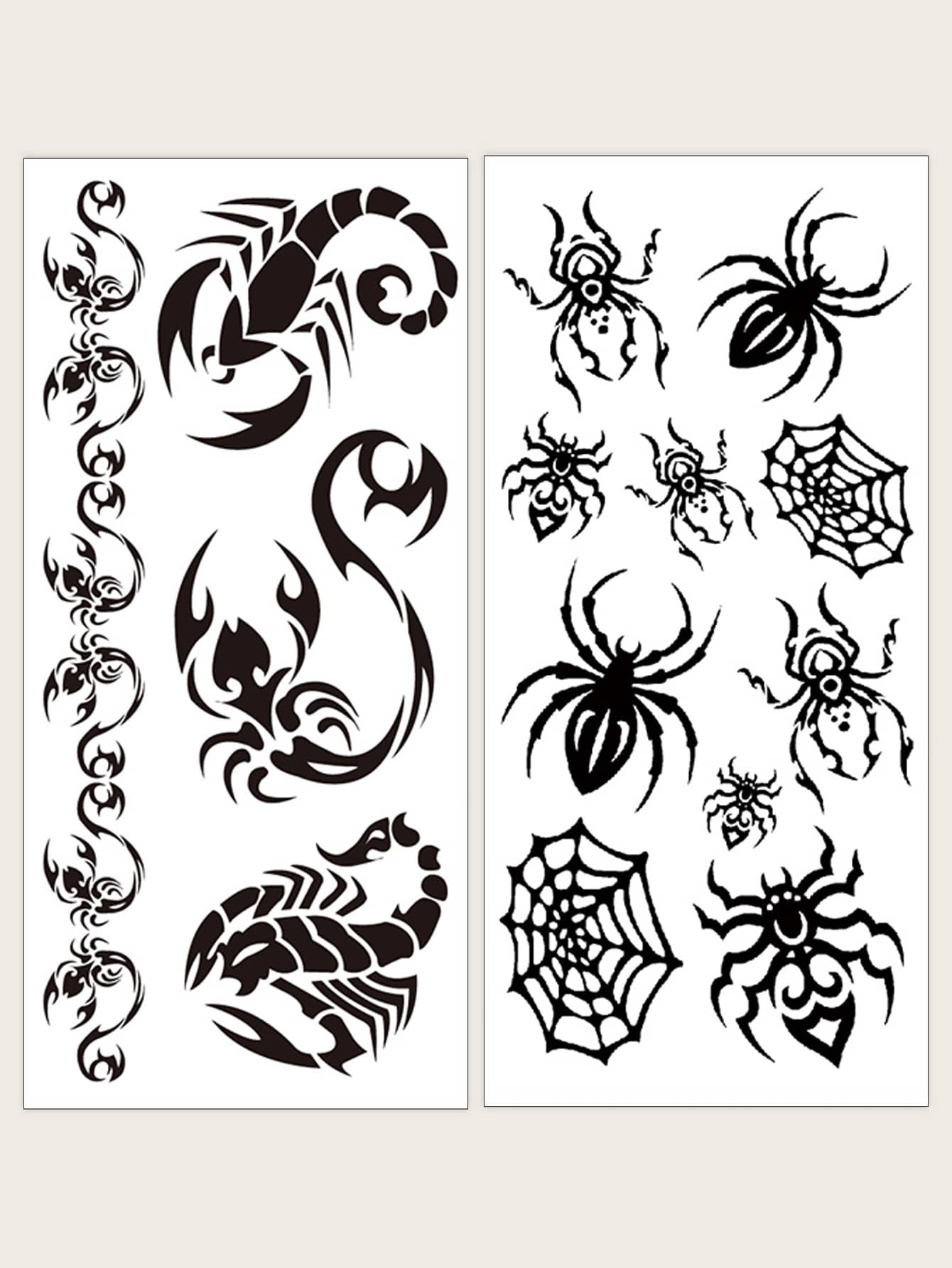 Bộ dụng cụ dán hình xăm , 2 Sheets Spider & Scorpion Pattern Hình xăm tạm thời cho phụ nữ , Hình xăm dán cho người lớn , Realistic Hình xăm con nhện , Hình xăm bọ cạp , Dành cho phụ nữ và các cô gái - màu đen - Xem 1