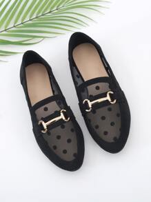 Contrast Dobby Mesh Snaffle Decor Faux Suede Flat Loafers - Black - View 3