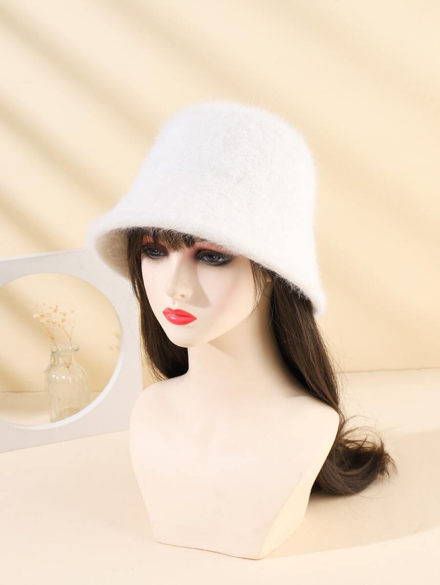 针织渔夫帽 女士毛绒渔夫帽 毛茸茸的毛皮渔夫帽 冬季保暖毛绒渔夫帽 蓬松羊羔绒渔夫帽 ﻿