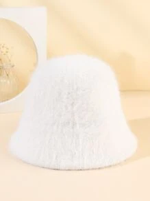 针织渔夫帽 女士毛绒渔夫帽 毛茸茸的毛皮渔夫帽 冬季保暖毛绒渔夫帽 蓬松羊羔绒渔夫帽 ﻿