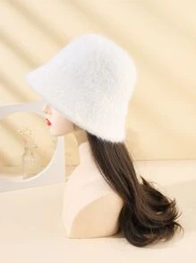 针织渔夫帽 女士毛绒渔夫帽 毛茸茸的毛皮渔夫帽 冬季保暖毛绒渔夫帽 蓬松羊羔绒渔夫帽 ﻿