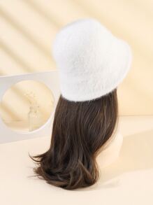 针织渔夫帽 女士毛绒渔夫帽 毛茸茸的毛皮渔夫帽 冬季保暖毛绒渔夫帽 蓬松羊羔绒渔夫帽 ﻿