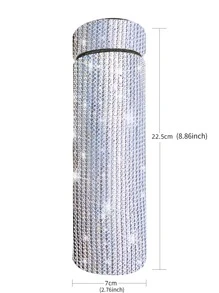 1 pieza Botella termo con diseño de diamante de imitación - Plateado - Ver 2