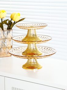 1 pieza Bandeja para aperitivos de PS, bandeja de servir redonda transparente de estilo europeo para el hogar, regalo de cocina navideño - Champán - Ver 6