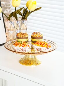 1 pieza Bandeja para aperitivos de PS, bandeja de servir redonda transparente de estilo europeo para el hogar, regalo de cocina navideño - Champán - Ver 8