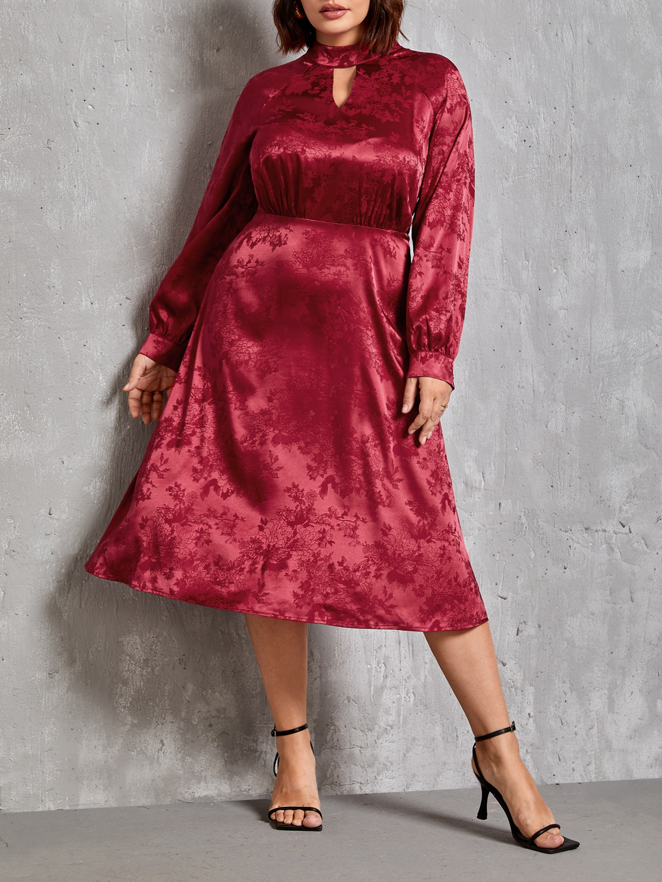 EMERY ROSE Plus Floral Jacquard Keyhole Neckline Dress SHEIN USA