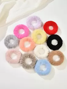 12pcs Solid Fuzzy Hair Tie Cute - Multicolor - View 6