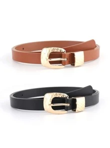 2pcs Textured Metal Buckle Belt - Multicolor - View 1