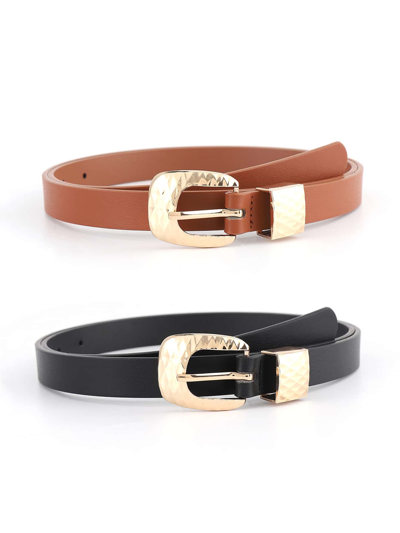2pcs Textured Metal Buckle Belt - Multicolor - View 1