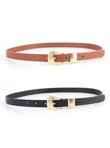 2pcs Textured Metal Buckle Belt - Multicolor - View 2
