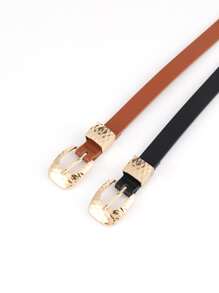 2pcs Textured Metal Buckle Belt - Multicolor - View 3