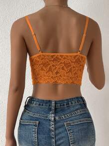 Chiquease Solid Criss Cross Crop Lace Cami Top - Orange - View 2