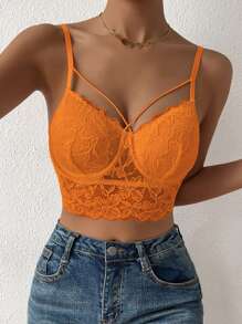 Chiquease Solid Criss Cross Crop Lace Cami Top - Orange - View 5