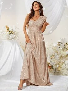 YISIKADO 單肩亮片舞會連衣裙 - 香檳色 - 查看 4