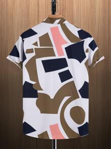 Manfinity Homme 男士幾何印花補丁貼口袋襯衫不帶T恤 - 彩色 - 查看 2