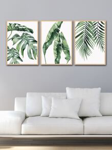 3pcs Leaf Print Unframed Painting - Green - View 1