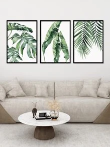 3pcs Leaf Print Unframed Painting - Green - View 3