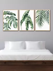3pcs Leaf Print Unframed Painting - Green - View 4