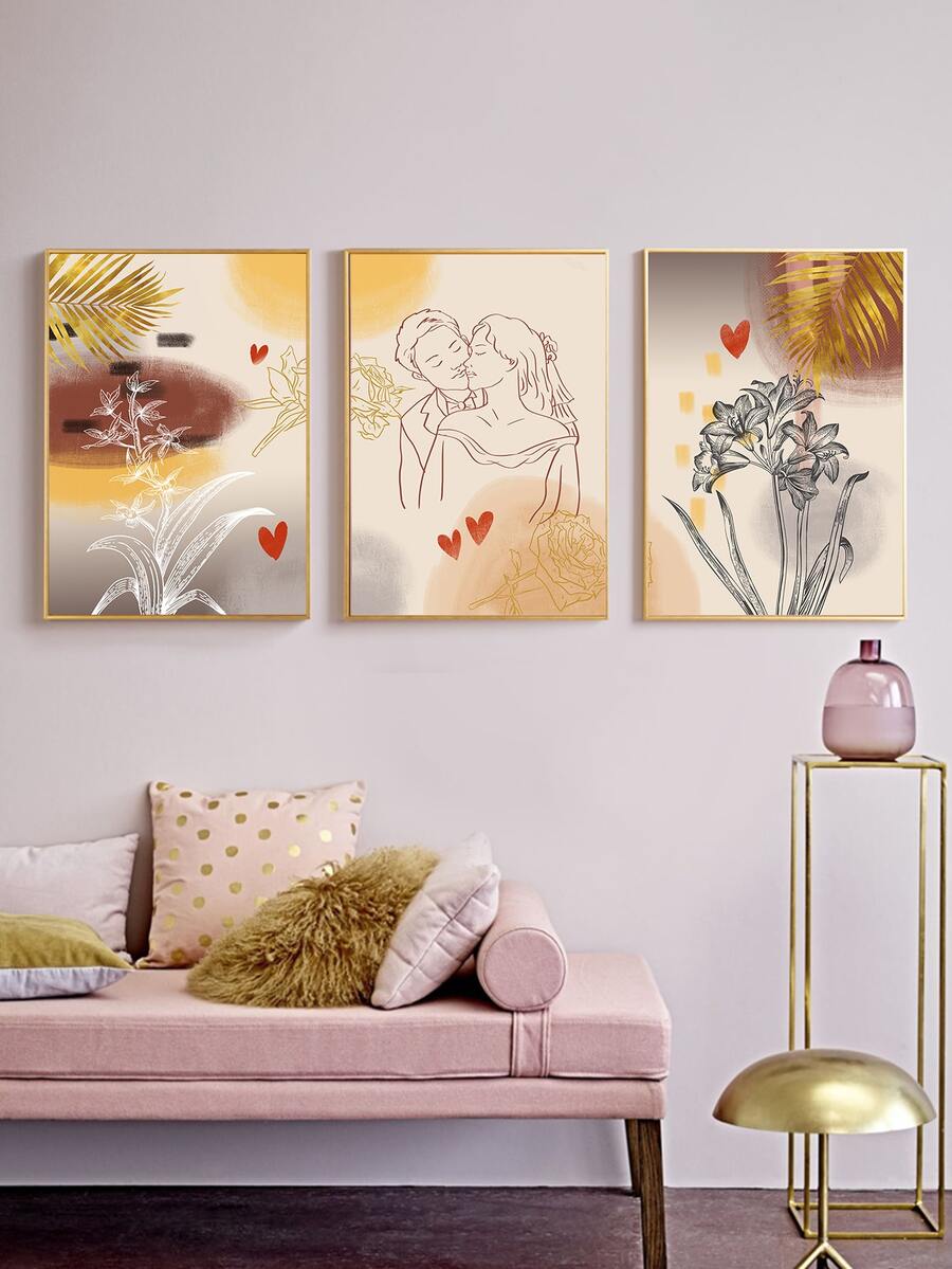 3 piezas pintura sin marco con estampado de planta - Multicolor - Ver 1