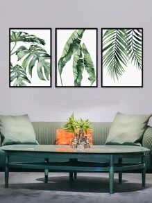 3pcs Leaf Print Unframed Painting - Green - View 5