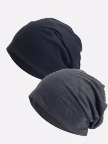 2pcs Solid Slouchy Beanie Bonnet Hair Bonnet Turban - Multicolor - View 2