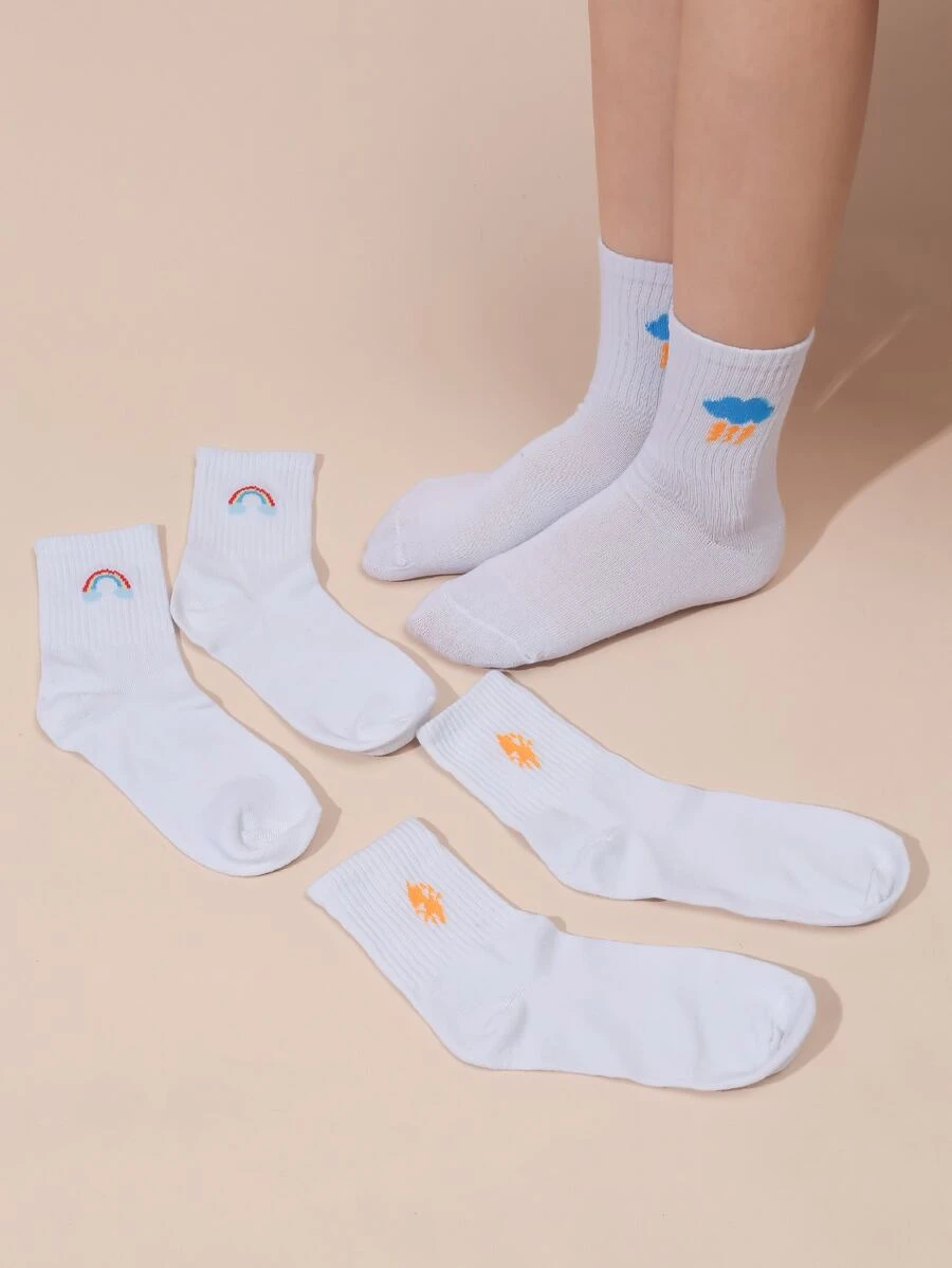 3pairs Cloud & Rainbow Print Crew Socks - Multicolor - View 1