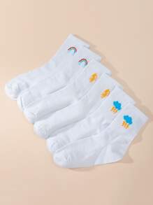 3pairs Cloud & Rainbow Print Crew Socks - Multicolor - View 2