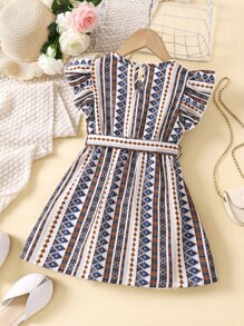 SHEIN Đầm bé gái Xù Hình học Bộ lạc Boho - Nhiều màu - Xem 2