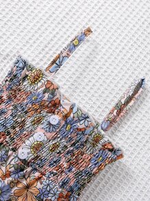 SHEIN Baby Girl Allover Floral Print Shirred Bodice Flare Leg Cami Jumpsuit - Multicolor - View 4