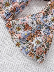 SHEIN Baby Girl Allover Floral Print Shirred Bodice Flare Leg Cami Jumpsuit - Multicolor - View 5