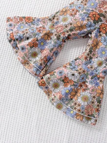 SHEIN Baby Girl Allover Floral Print Shirred Bodice Flare Leg Cami Jumpsuit - Multicolor - View 6