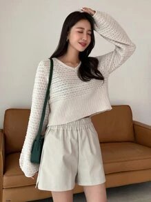 DAZY Solid V Neck Jumper - White - View 4