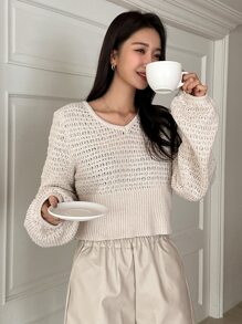 DAZY Solid V Neck Jumper - White - View 5