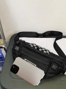 新款纯色斜挎胸包带吊坠，拉链开合，休闲运动健身骑行水壶架袋，旅行腰包，反光街头时尚手机壳礼物万圣节圣诞节冬季圣诞礼物男士包腰包男士斜挎包拉链包男士礼物时尚休闲户外感恩节秋季钱包假日收纳包斜挎包单肩包腰包骑行包男士礼物黑色包促销徒步旅行促销徒步旅行学生大容量多功能便携式爸爸礼物男朋友礼物 - 黑色 - 查看 5