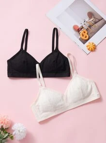Girls 2pcs Solid Bralet - Black and White - View 1