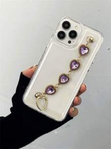 Clear Phone Case With Heart Decor Hand Strap - Multicolor - View 1
